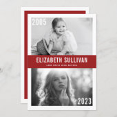 Red Now and Then Photo Collage Graduation Invitation (Front/Back)