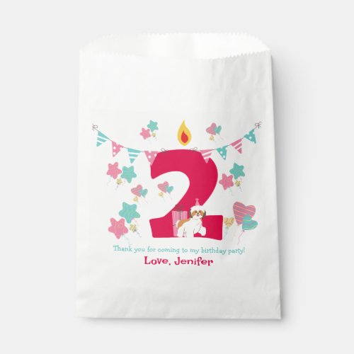 Red number two candle with cute dog Birthday Favor Bag