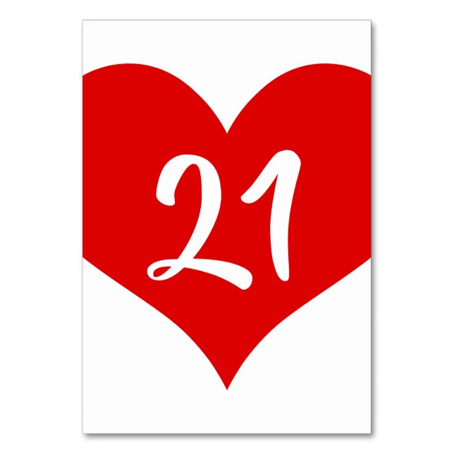 Red Numbered Heart Table Number (Front)