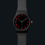 Red Numbers Wrist Watch<br><div class="desc">Bright red numbers on a black watch face. You can remove the number design. Try changing the background color, adding your own photo, or creating a custom personalized message.</div>