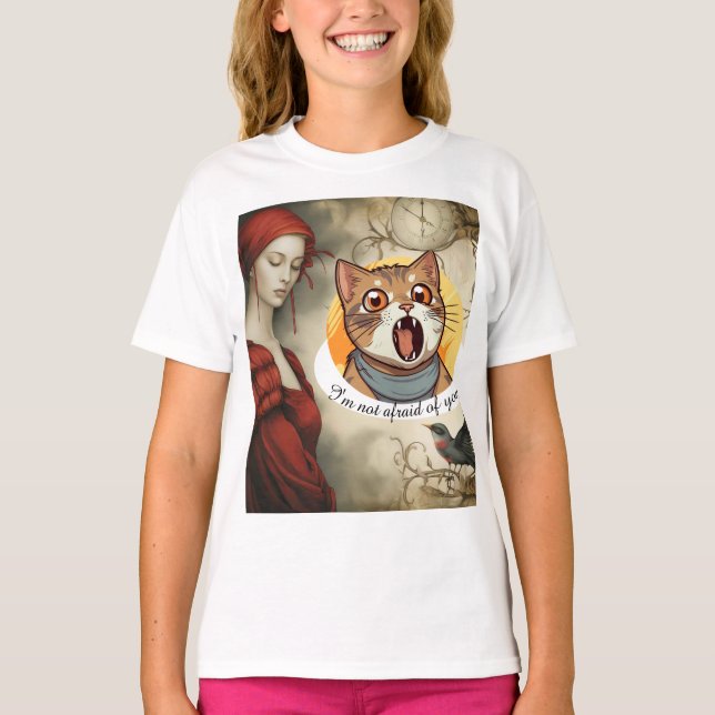 Red nun and provocative cat head T-Shirt (Front)