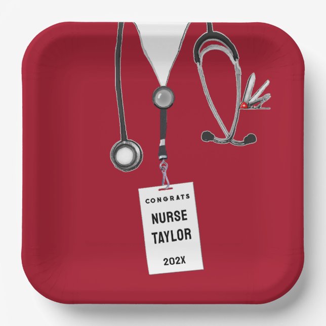 Red Nurse Grad 2025 Party Paper Plates (Front)