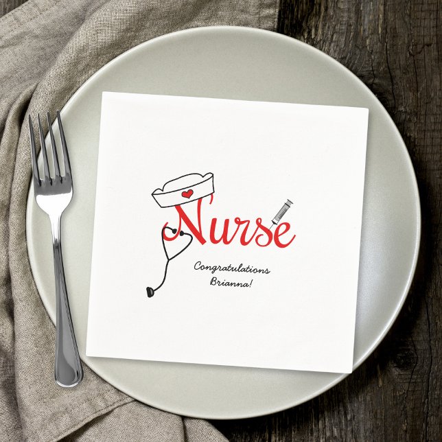 RED Nurse graduation dinner decor BSN RN LPN Napkins (Creator Uploaded)