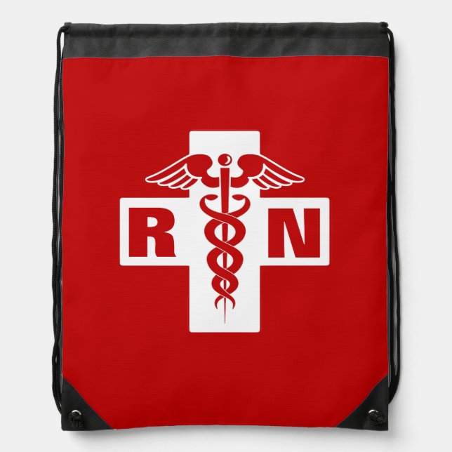 Red Nurse RN or Initials Drawstring Bag (Front)