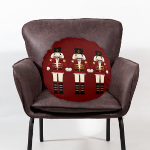 Red Nutcracker and Reindeer Christmas Round Pillow