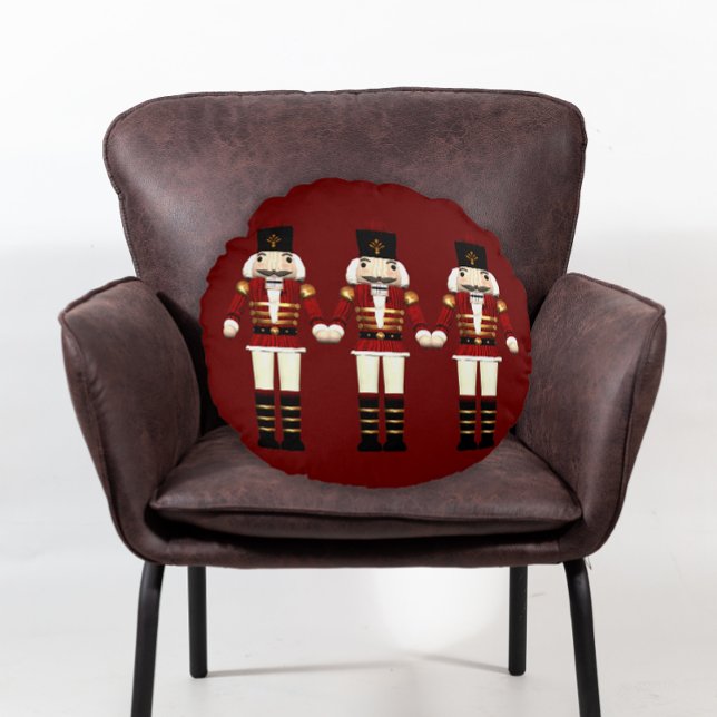 Red Nutcracker and Reindeer Christmas Round Pillow (Creator Uploaded)