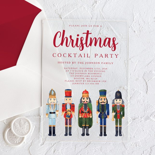 Red Nutcracker Christmas Cocktail Party Acrylic Invitations (Red Nutcracker Christmas Cocktail Party Acrylic Invitations)