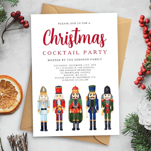 Red Nutcracker Christmas Cocktail Party Invitation