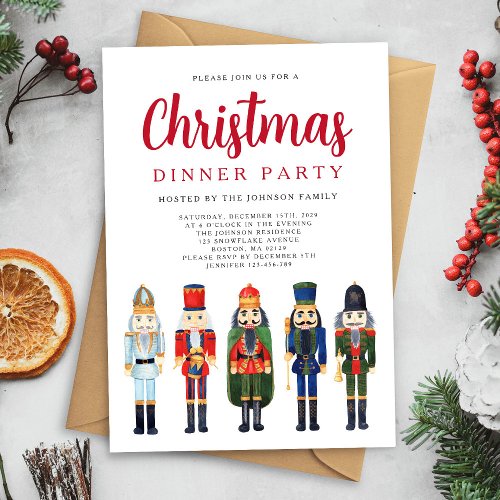 Red Nutcracker Christmas Dinner Party Invitation