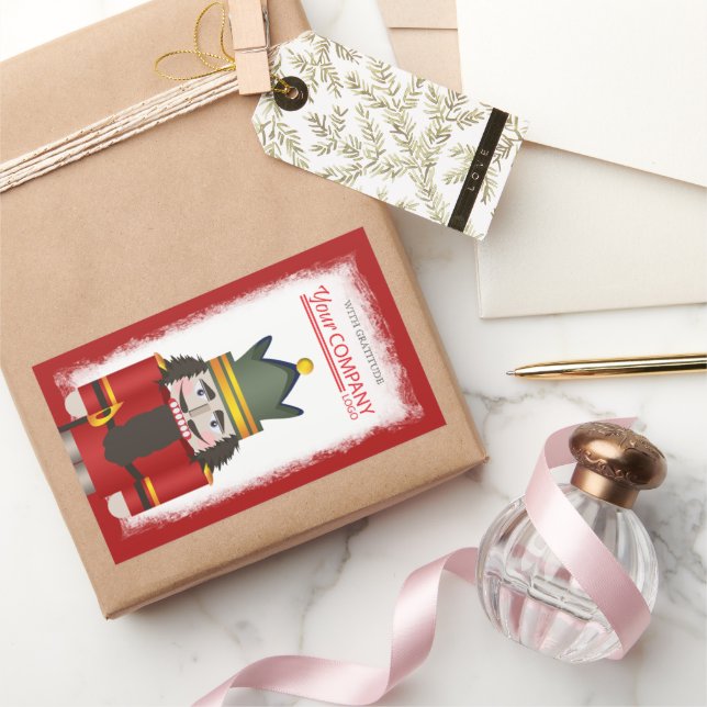 Red Nutcracker Company Logo Christmas Rectangular Sticker (Gifting)
