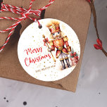 Red Nutcracker Merry Christmas Classic Round Sticker<br><div class="desc">Transform your holiday celebrations with this elegant and modern Red Nutcracker Merry Christmas Classic Round Sticker. Crafted with the utmost attention to detail, these luxurious stickers are the perfect addition to your high-end Christmas party décor. The festive design features the iconic nutcracker motif in a rich red and gold color...</div>