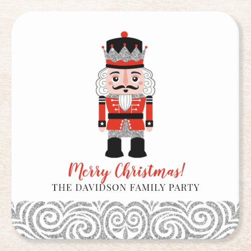 Red Nutcracker Soldier Christmas Holiday Party  Square Paper Coaster