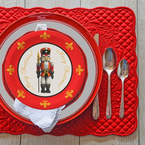 Red Nutcracker Theme Merry Christmas Paper Plate