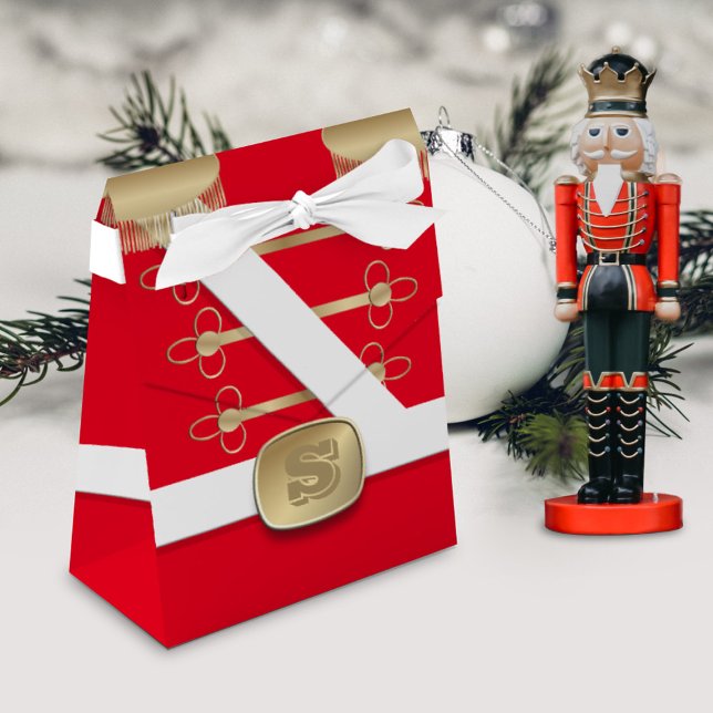 Red Nutcracker Toy Soldier Christmas Favor Boxes (Fun and festive nutcracker toy soldier inspired little gift boxes with space for your initial/text)