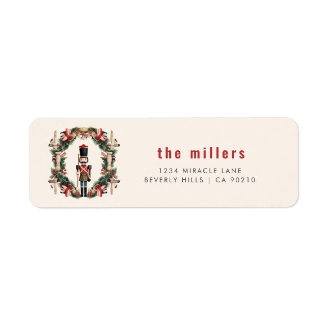 Red Nutcracker Wreath Christmas Label (Front)