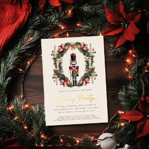 Red Nutcracker Wreath Christmas Party Invitation