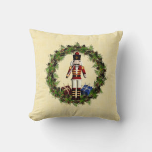 Red Nutcracker Wreath Christmas Throw Pillow