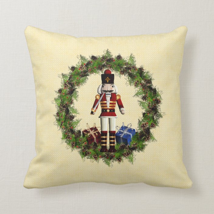 Red Nutcracker Wreath Christmas Throw Pillow