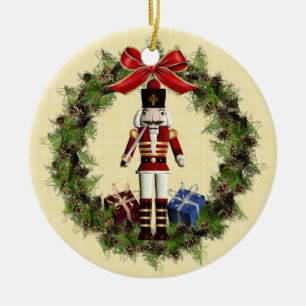 Red Nutcracker Wreath Round Christmas Ornament