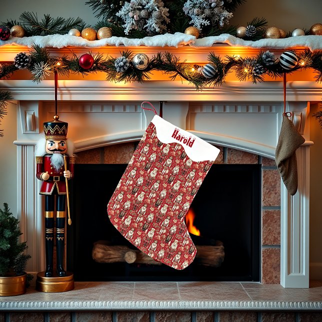 Red nutcrackers pattern Christmas personalized Small Christmas Stocking (Creator Uploaded)