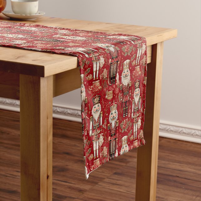 Red nutcrackers pattern Christmas Short Table Runner (In Situ)