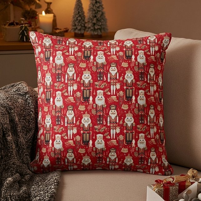 Red nutcrackers pattern Christmas Throw Pillow (Creator Uploaded)
