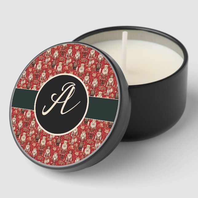Red nutcrackers pattern monogram Christmas Mini Candle Favors (Corner)