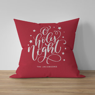 Red O Holy Night Calligraphy Holiday Throw Pillow