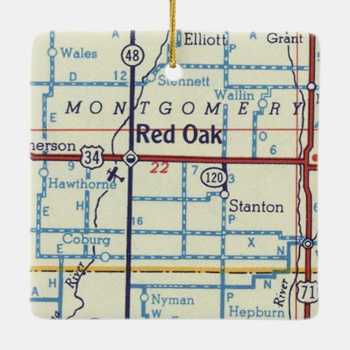 Red Oak IA Vintage Map Ceramic Ornament