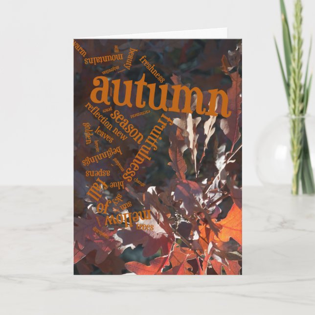 Red Oak Leaves and Word Art Thanksgiving Card (Front)