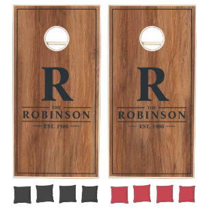 Red Oak Wood Family Name & Initial Cornhole Set