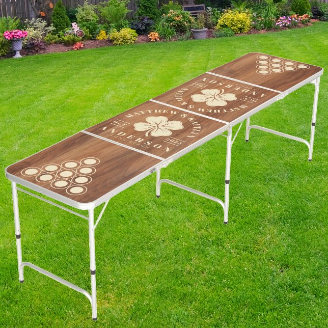 Red Oak Wood Irish Lucky Clover Wedding Crest Beer Pong Table (Creator Uploaded)