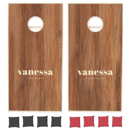 Red Oak Wood Minimal Modern Classic Name Cornhole Set