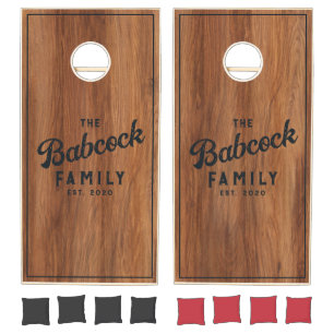 Red Oak Wood Retro Family Name & Year Cornhole Set
