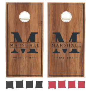 Red Oak Wood with Name & Initial Overlay Cornhole Set