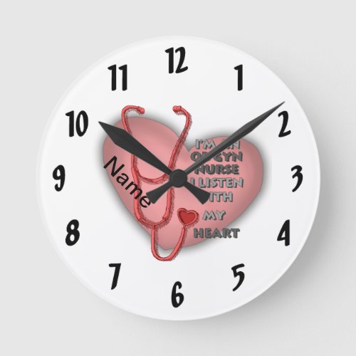 Red Ob Gyn Nurse custom name Round Clock