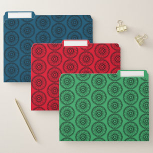 Red Ocean Blue Sea Green Japanese Rosette Flower File Folder