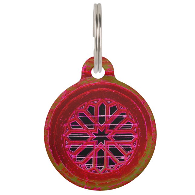 red octagonal design pet tag (Front)