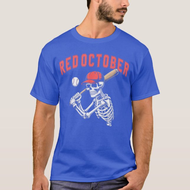 Red October Funny Halloween Baseball Skeleton gift T-Shirt (Front)