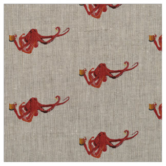 Red Octopus Beer Lover Fabric