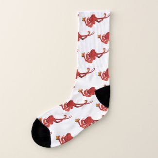Red Octopus Beer Lover Socks