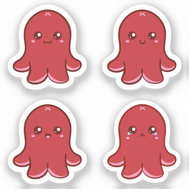 Red Octopus Sausage Emotions Sticker (Front)