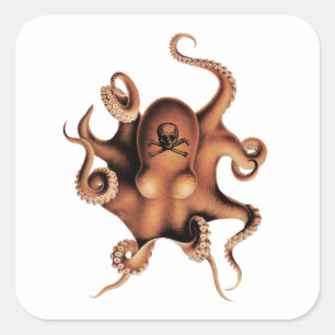 Red octopus square sticker