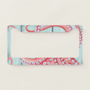 Red Octopus Teal Boards Chic License Plate Frame