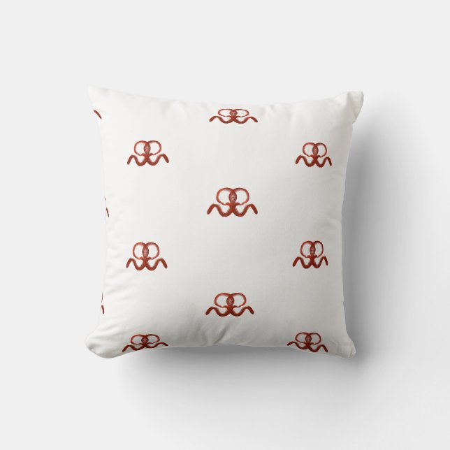 Red Octopus Throw Pillow (Front)