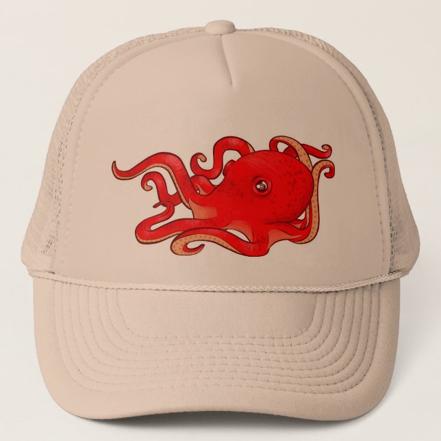 Red Octopus Trucker Hat (Front)