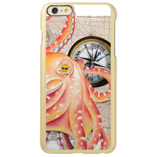 Red Octopus Vintage Map Compass Marine Incipio Feather Shine iPhone 6 Plus Case