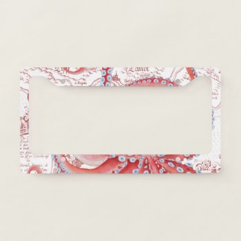 Red Octopus Vintage Map White License Plate Frame by EveyArtStore at Zazzle