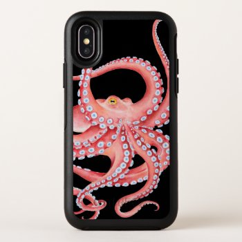 Red Octopus Watercolor On Black Otterbox Symmetry Iphone X Case by EveyArtStore at Zazzle