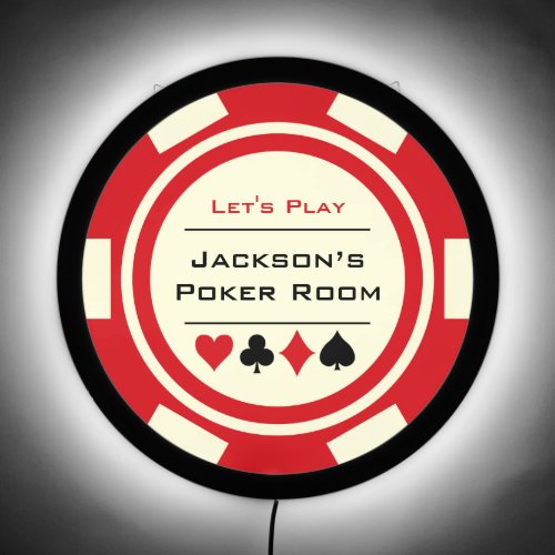 Red Off White Casino Poker Chip Gambling LED Sign
